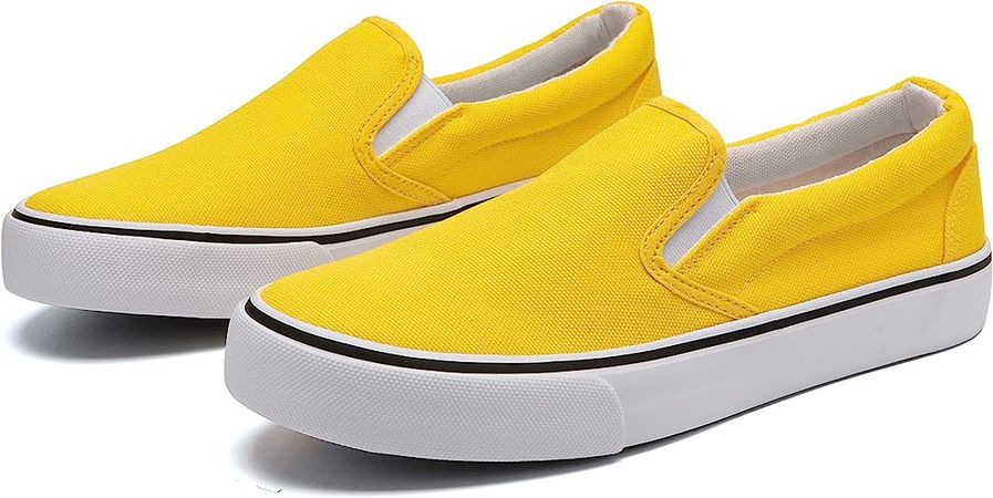 Amazon.com | Low-Top Slip Ons Women's Fashion Sneakers Casual Canvas Sneakers for Women Comfortable Flats Breathable Padded Insole Slip on Sneakers Women Low Slip on Shoes, 8, Yellow | Fashion Sneakers