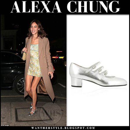 Alexa Chung in metallic silver pumps in London on September 15 ~ I want her style - What celebrities wore and where to buy it. Celebrity Style