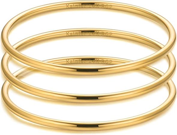 Amazon.com: Kainier 3mm 14K Gold Plated Bracelet Stainless Steel Glossy Stackable Thin Round Bangle Bracelet for Women Oval Solid Plain Polished Bracelet Best Gifts for Love: Clothing, Shoes & Jewelry