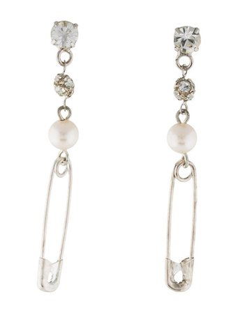 Tom Binns Safety Pin, Crystal & Faux Pearl Drop Earrings - Earrings - W4T21023 | The RealReal