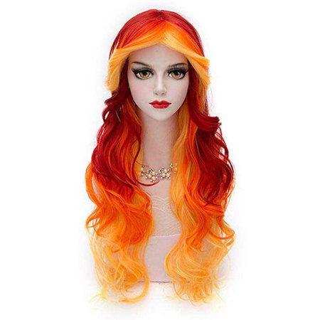 Amazon.com: Man Mei Long Airy Curly Hair Ombre Hair Cosplay Wig Costume Party Wigs (Red to Orange): Clothing
