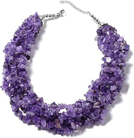 Amazon.com: Shop LC Amethyst Chip Necklace - Purple Beaded Necklace for Women - Chunky Statement Choker with Genuine Amethyst Gemstone Beads - Adjustable Necklace Length 16" - 18": Clothing, Shoes & Jewelry