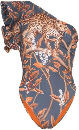 Indonesian Desire printed one-shoulder swimsuit