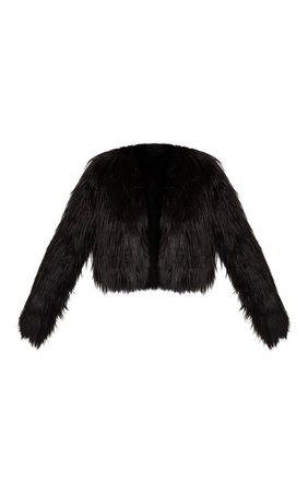 Liddie Black Faux Fur Shaggy Cropped Jacket | PrettyLittleThing