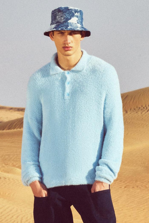 light blue fluffy knitted polo