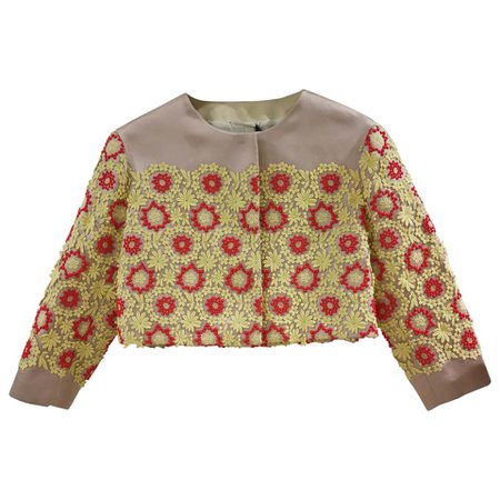 Prada Pink Yellow Red Flowers Jacket For Sale at 1stdibs