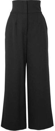 Cropped Grain De Poudre Wool-blend Wide-leg Pants - Black