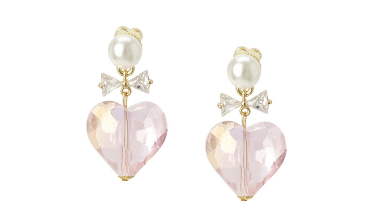 gold and light pink crystal heart earrings