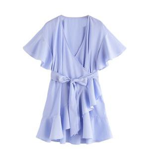 SHEIN Women Dress Summer 2017 Frill Detail Surplice Wrap Striped Dress – OnshopDeal.com