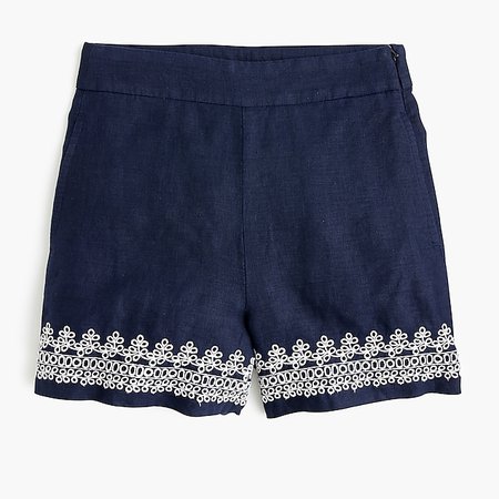 Embroidered-trim short in beauchamps linen