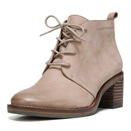 Taupe Short Boots Round Toe Lace up Wooden Block Heel Ankle Boots for Work, School, Ball, Date, Anniversary, Going out | FSJ
