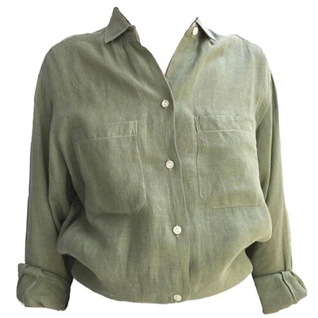 button up green shirt top