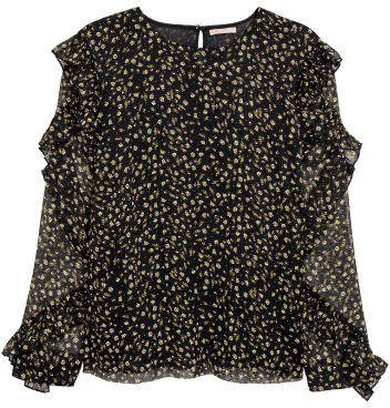 H&M+ Blouse with Ruffle - Black