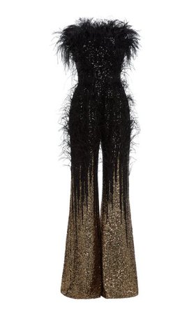 Feather-Trimmed Sequin Jumpsuit By Elie Saab | Moda Operandi