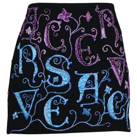 Versace Atelier Black Embellished Mini Skirt For Sale at 1stDibs