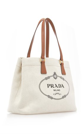 Logo-Embroidered Canvas Tote Bag By Prada | Moda Operandi