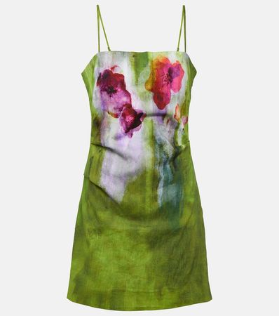 Floral Linen Blend Minidress in Green - Acne Studios | Mytheresa