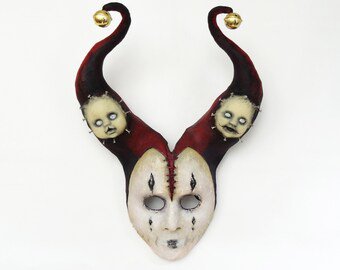 tre13etrophyarts- harlequin scary doll face mask