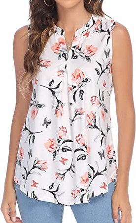 Newchoice Summer Tops for Women Casual, V Neck Sleeveless Work Shirts Soft Comfy Blouse Loose Floral Tank Tops (Floral8, L) at Amazon Women’s Clothing store