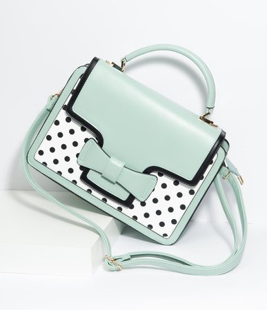 Vintage Style Mint & Elegant Polka Dots Leatherette Bag – Unique Vintage