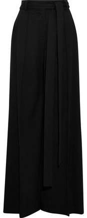 Tie-front Stretch-wool Crepe Wide-leg Pants