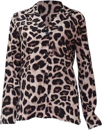 Fashion Story Casual Long Sleeve Button Down T Shirt Loose Leopard Blouse Tops at Amazon Women’s Clothing store