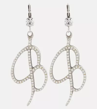 Logo Crystal Embellished Earrings in Silver - Blumarine | Mytheresa