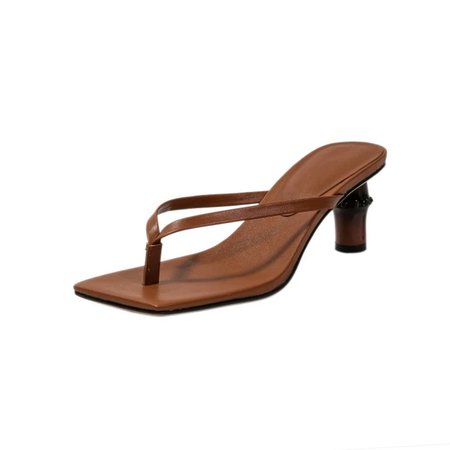 Black brown leather flip flops bamboo shaped kitten heel summer dress mules stylish sandalias shoes women|Slippers| - AliExpress