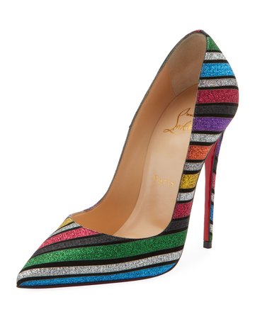 Christian Louboutin So Kate 120 Stripey Glitter Suede Red Sole Pumps | Neiman Marcus