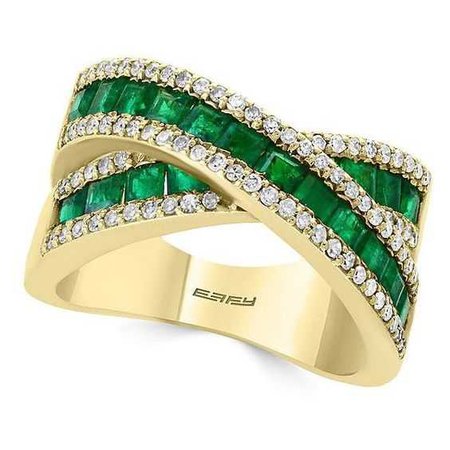Effy Brasilica Diamond, Natural Emerald and 14K Yellow Gold Ring
