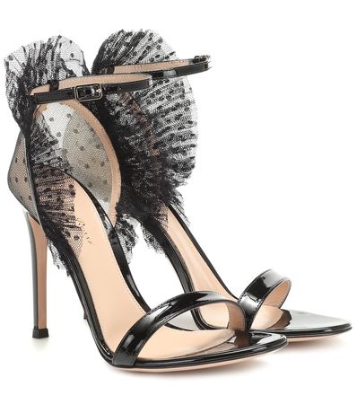 Gianvito Rossi - Tulle and patent leather sandals | Mytheresa