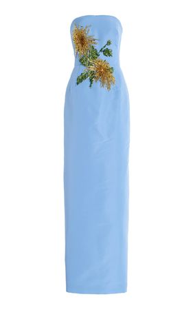 Strapless Crystal Floral Faille Column Gown By Oscar De La Renta | Moda Operandi