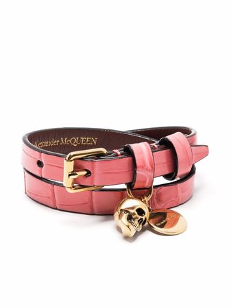 Shop Alexander McQueen Small Skull embossed-crocodile leather belt with Express Delivery - FARFETCH