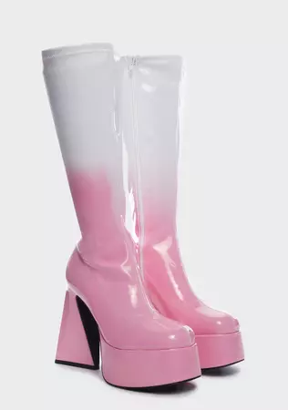 Koi Footwear Patent High Platform Heel Boots - Pink/Ombre – Dolls Kill