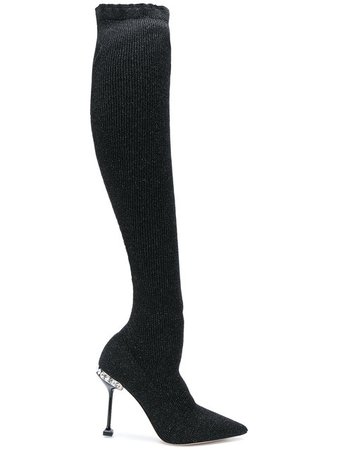 Miu Miu Lurex Ribbed Knit Boots - Farfetch