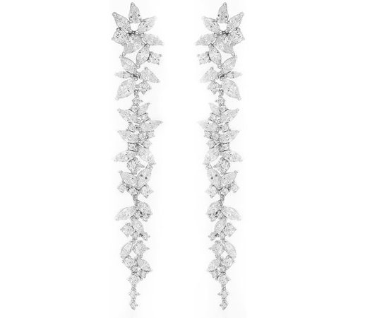 A pair of long drop silver earrings finished with cubic zirconia. | The Jewel Box Gibraltar