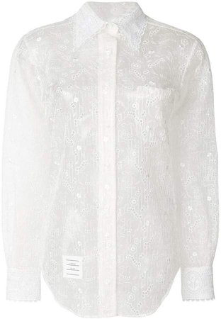 Oversized Long Sleeve Button Down Point Collar Shirt In Organza With Hector And Floral Broderie Anglaise