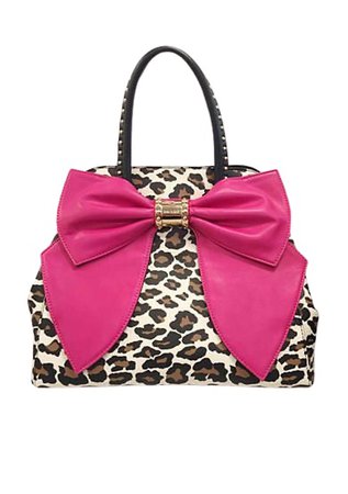 animal print purse with hot pink bow