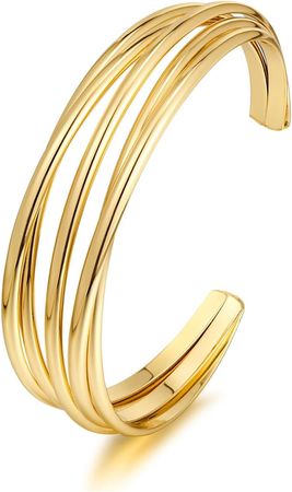 Amazon.com: ENSKEFEN Simple Gold Cuff Bracelets for Women Multi-layer Cross Wire Bangle Bracelet Adjustable Open Cuff Bracelet Stackable Wrist Cuff Bracelets : Clothing, Shoes & Jewelry