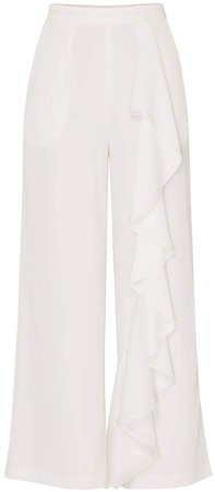 PAISIE - Wide Leg Trousers With Ruffle Panel In White