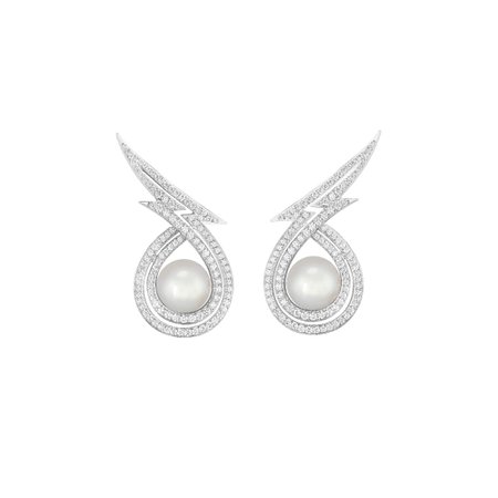 White Gold Earrings With White Diamond Pavé and White Pearl | Lady Stardust