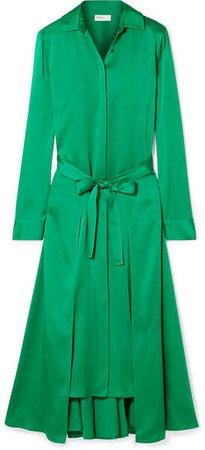 Apron Satin Wrap-effect Midi Dress - Emerald