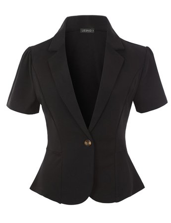 LE3NO Womens Classic Solid Single Button Stretchy Short Sleeve Collared Blazer Jacket | LE3NO