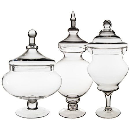 Glass Apothecary Jars Set of 3, H-23", 15", 16.25" GAJ109-116-128 - Apothecary Jar Set of 3 | Modern Vase & Gift