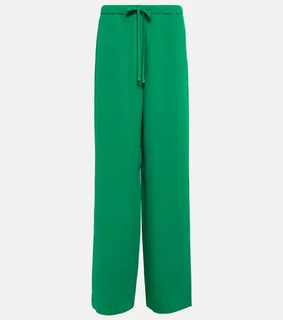 High Rise Wide Leg Silk Crepe Pants in Green - Valentino | Mytheresa