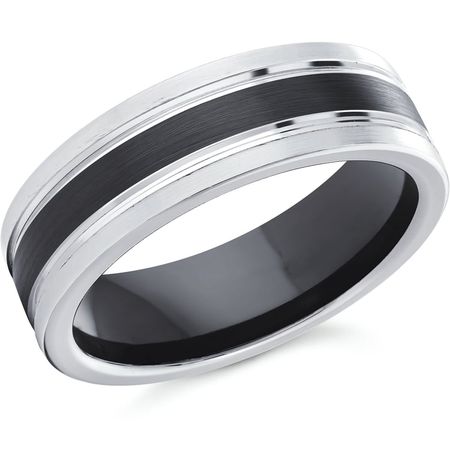 Men's 6mm Black & White Cobalt Striped Wedding Ring | Ritani