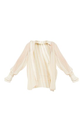 Beige Textured Stripe Woven Oversized Shirt | PrettyLittleThing USA