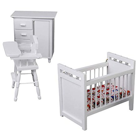Amazon.com: 1/12 Dollhouse Miniature Furniture Baby Bedroom Set White: Toys & Games