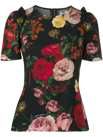 Dolce & Gabbana Rose Print Ruffle Blouse - Farfetch
