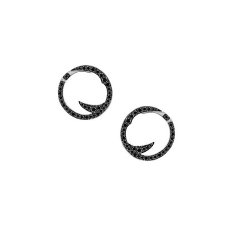 White Gold Stem Hoop Earrings with Black Diamond | Thorn